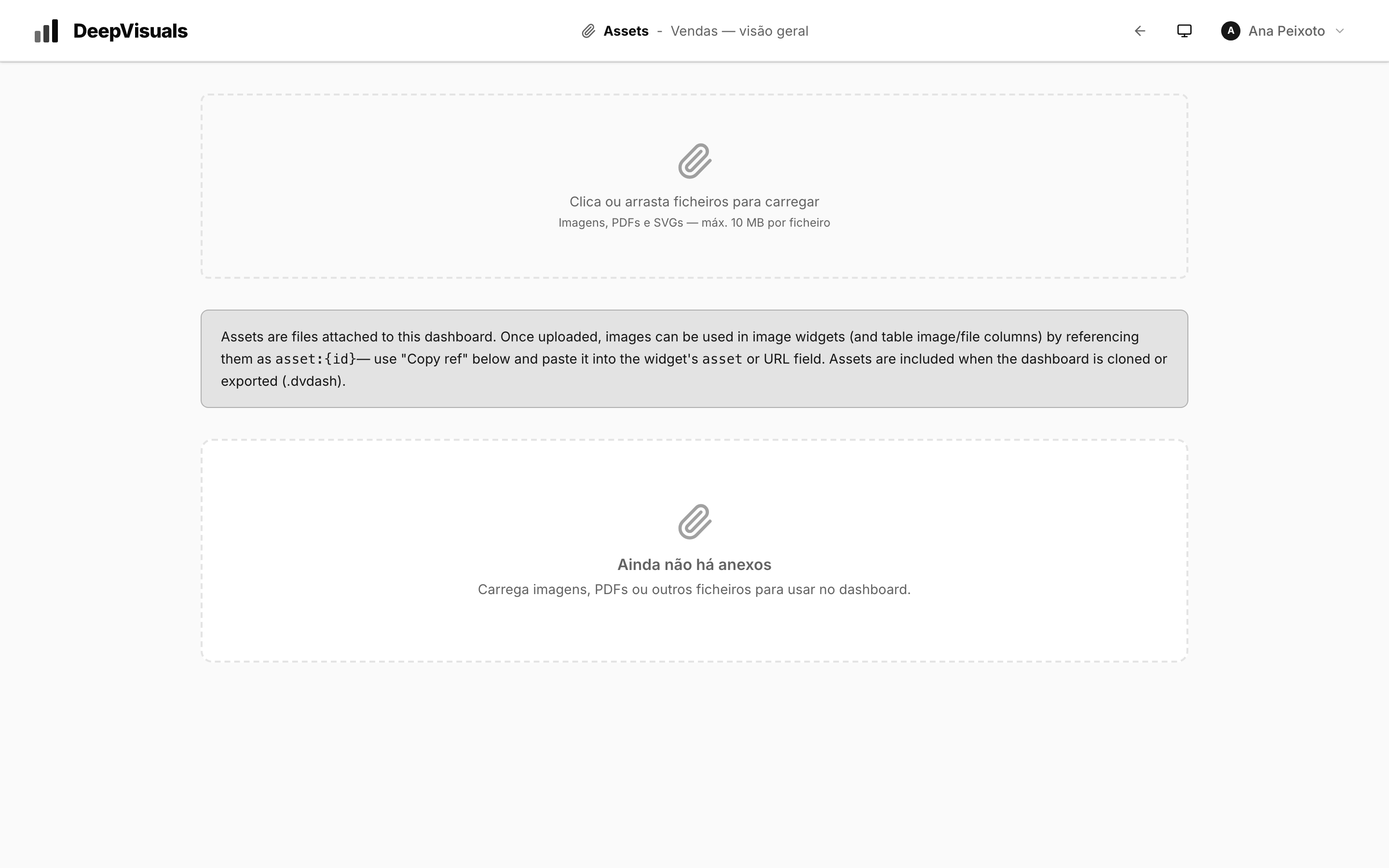 Área de anexos do dashboard
