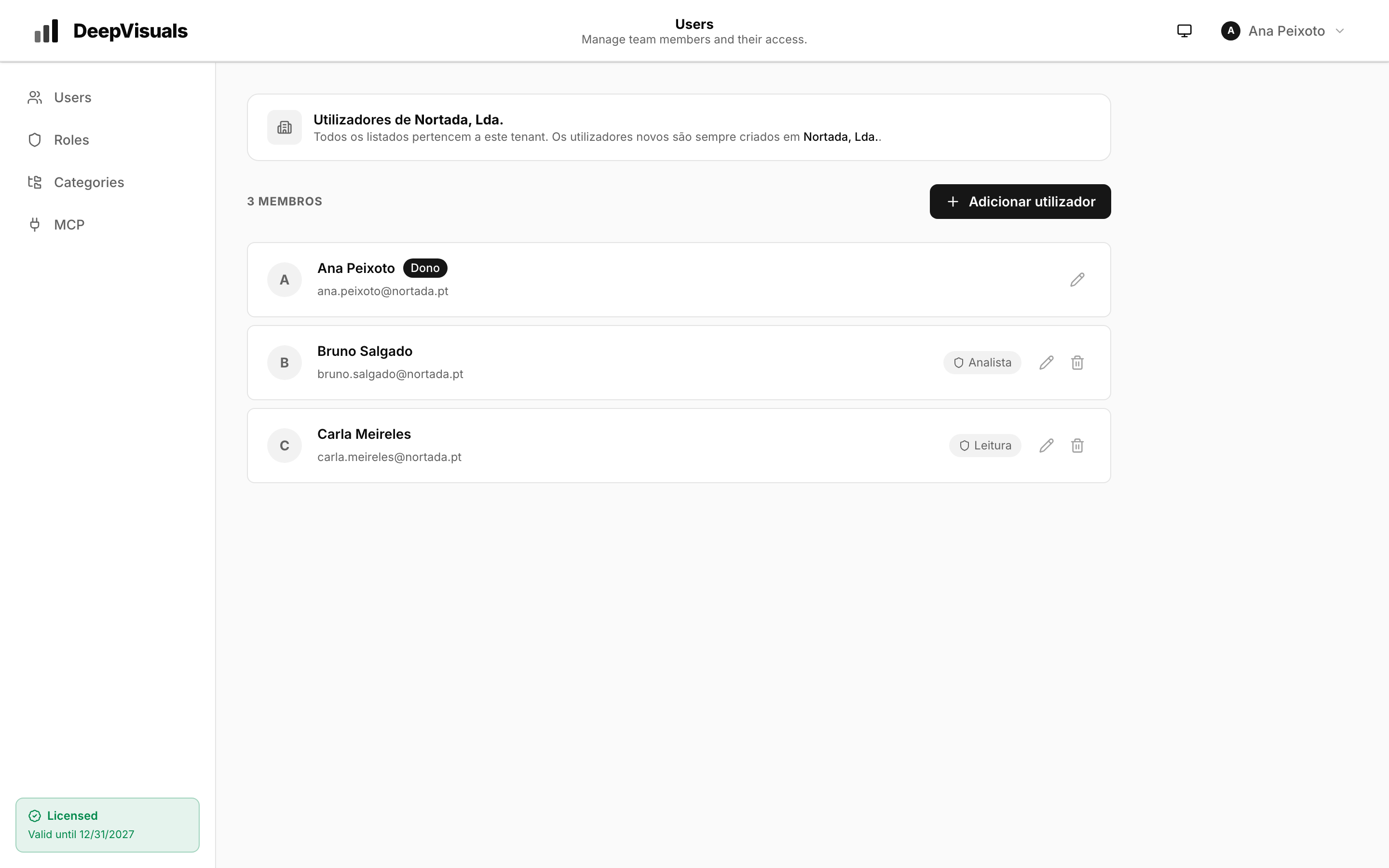 Página de utilizadores