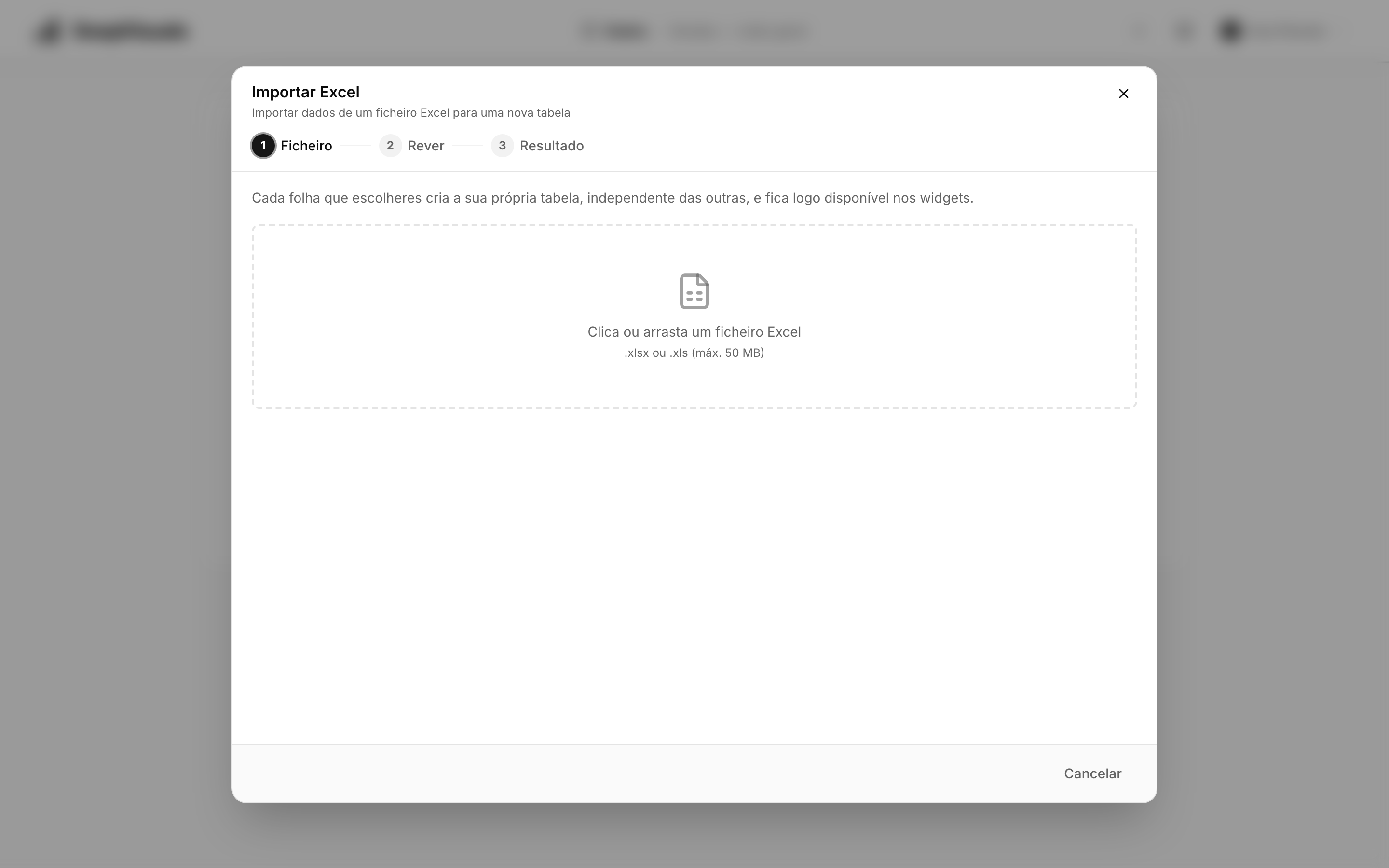 Primeiro passo do assistente de importação